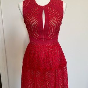 BCBG Red Floral Lace Cocktail Dress